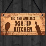 Personalised Kids Name Mud Kitchen Hanging Sign Garden Sign