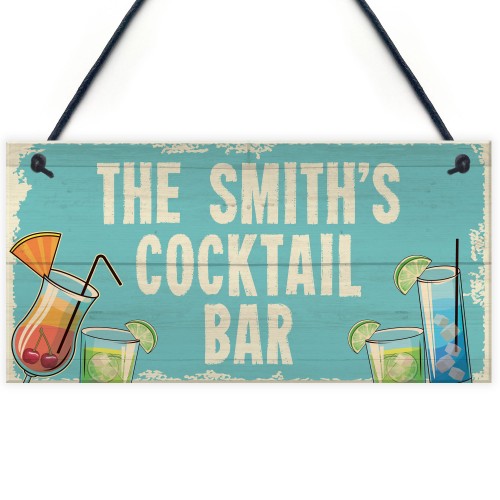 Personalised Cocktail Home Bar Sign Novelty Alcohol Gifts Garden