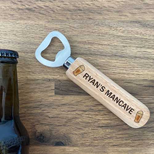 Personalised Man Cave Gift Wooden Bottle Opener Alcohol Gift For