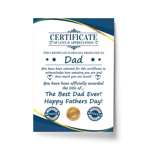 Fathers Day Gift For Dad CERTIFICATE Best Dad Thank You