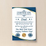Fathers Day Gift For Dad CERTIFICATE Best Dad Thank You