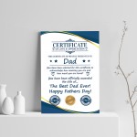 Fathers Day Gift For Dad CERTIFICATE Best Dad Thank You