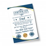 Fathers Day Gift For Dad CERTIFICATE Best Dad Thank You