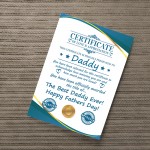 Fathers Day Gift For Daddy CERTIFICATE Best Daddy Thank You