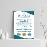 Fathers Day Gift For Daddy CERTIFICATE Best Daddy Thank You