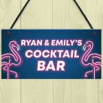 Cocktail Bar Personalised Plaque Neon Effect Sign For Home Bar