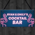 Cocktail Bar Personalised Plaque Neon Effect Sign For Home Bar
