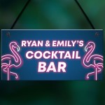 Cocktail Bar Personalised Plaque Neon Effect Sign For Home Bar