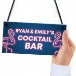 Cocktail Bar Personalised Plaque Neon Effect Sign For Home Bar