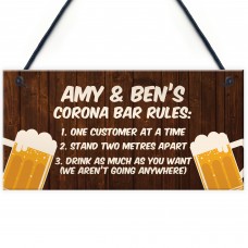 Funny Personalised Corona Bar Rules Home Bar Pub Sign Garden