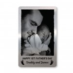 1st Fathers Day Gift Personalised Metal Card New Baby Boy Girl