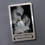 1st Fathers Day Gift Personalised Metal Card New Baby Boy Girl