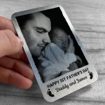 1st Fathers Day Gift Personalised Metal Card New Baby Boy Girl