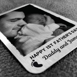 1st Fathers Day Gift Personalised Metal Card New Baby Boy Girl