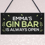 Personalised Gin Bar Sign Open Hanging Plaque Home Bar Pub Sign