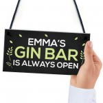 Personalised Gin Bar Sign Open Hanging Plaque Home Bar Pub Sign