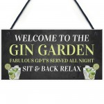 Welcome To The Gin Garden Hanging Home Bar Pub Sign Gift