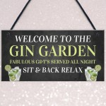 Welcome To The Gin Garden Hanging Home Bar Pub Sign Gift