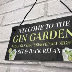 Welcome To The Gin Garden Hanging Home Bar Pub Sign Gift