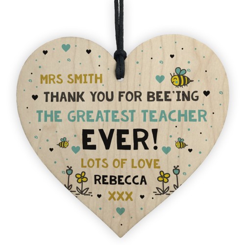 Thank You Gift For Teacher Assistant Personalised Wood Heart