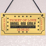Personalised Anniversary Cineam Ticket Gift Novelty Plaque Gifts