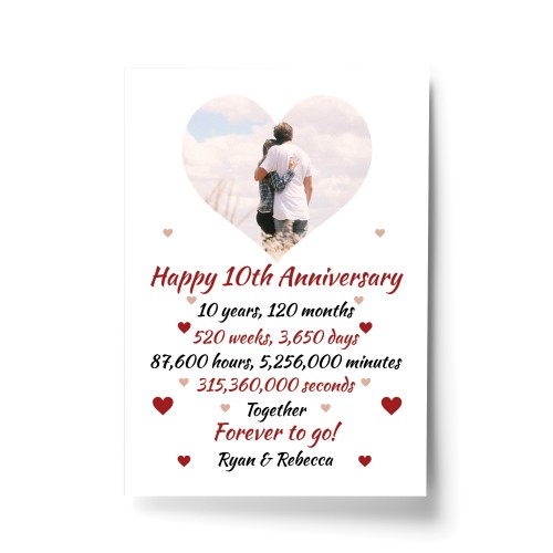 PERSONALISED 10th Anniversary Gift For Husband Wife A4 Print