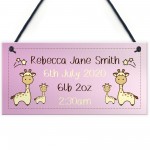 Baby Girl Nursery Sign Birth Details PERSONALISED Newborn Baby