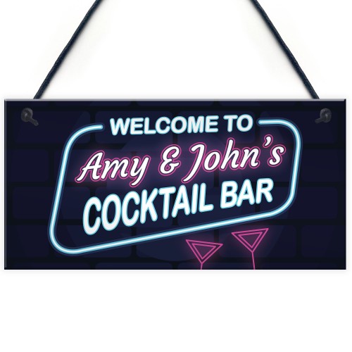 Novelty Cocktail Bar Sign NEON EFFECT Personalised Home Bar