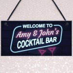 Novelty Cocktail Bar Sign NEON EFFECT Personalised Home Bar