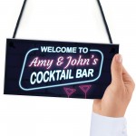 Novelty Cocktail Bar Sign NEON EFFECT Personalised Home Bar