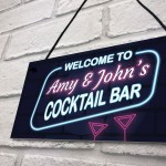 Novelty Cocktail Bar Sign NEON EFFECT Personalised Home Bar