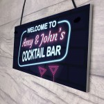 Novelty Cocktail Bar Sign NEON EFFECT Personalised Home Bar