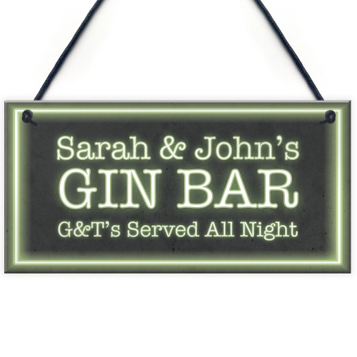 Personalised Gin Bar Hanging Sign Novelty Home Bar Decor Gifts