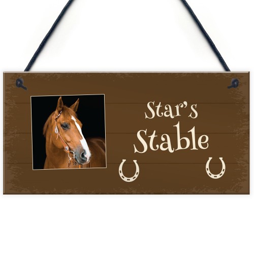 Personalised Photo Plaque For Horse Stables Hanging Door Sign