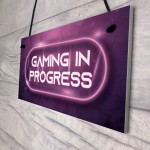 GAMING IN PROGRESS Pink Gaming Sign Neon Girls Bedroom Sign