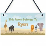 Safari Animal Theme Bedroom Sign PERSONALISED Boys Nursery