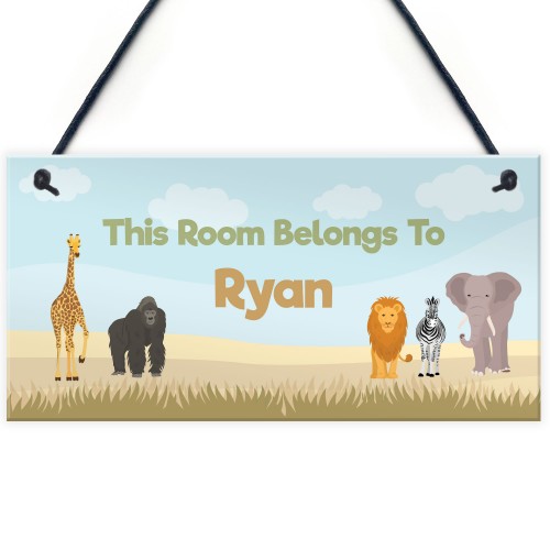 Safari Animal Theme Bedroom Sign PERSONALISED Boys Nursery