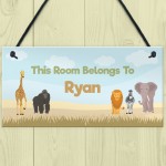 Safari Animal Theme Bedroom Sign PERSONALISED Boys Nursery