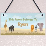 Safari Animal Theme Bedroom Sign PERSONALISED Boys Nursery