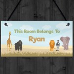 Safari Animal Theme Bedroom Sign PERSONALISED Boys Nursery