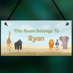 Safari Animal Theme Bedroom Sign PERSONALISED Boys Nursery