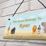 Safari Animal Theme Bedroom Sign PERSONALISED Boys Nursery