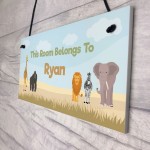 Safari Animal Theme Bedroom Sign PERSONALISED Boys Nursery