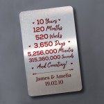 10th Anniversary Gift For Husband Wife Metal Card Personalised