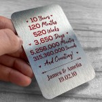 10th Anniversary Gift For Husband Wife Metal Card Personalised