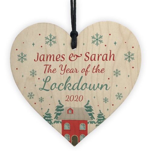 Personalised Christmas Lockdown Decoration Hanging Wood Heart