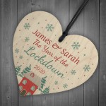 Personalised Christmas Lockdown Decoration Hanging Wood Heart