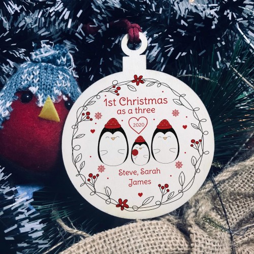 Personalised 1st First Family Christmas Wooden Bauble Tree Decor