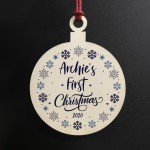 1st Christmas Baby Boy PERSONALISED Wood Bauble Tree Decor