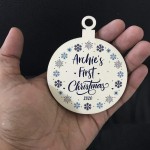 1st Christmas Baby Boy PERSONALISED Wood Bauble Tree Decor